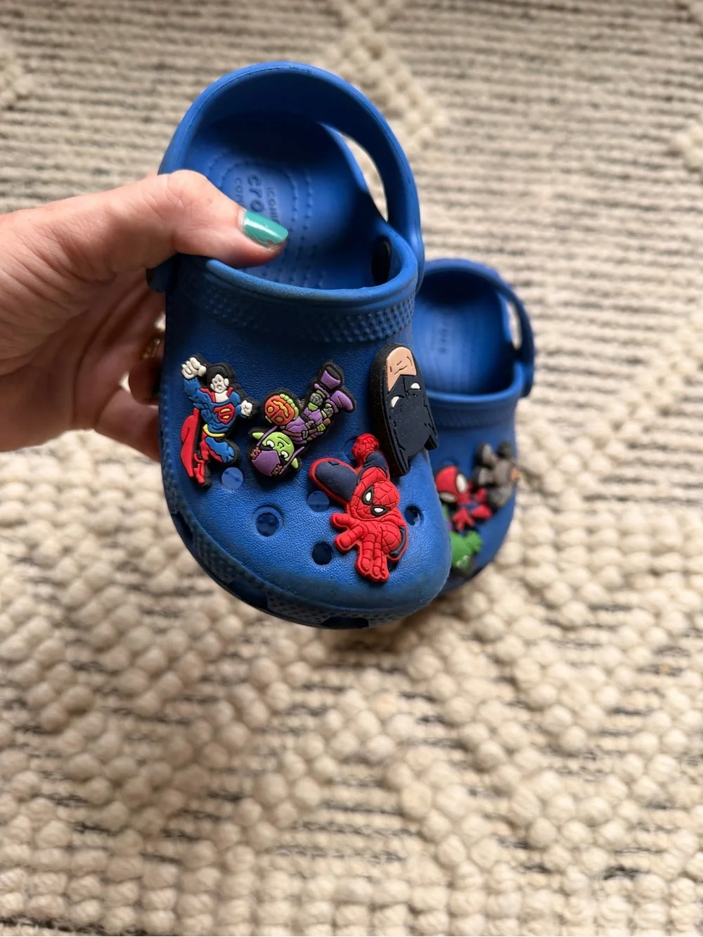 Kids Blue Crocs with Superhero Charms